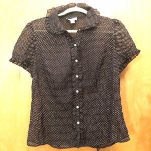 Ann Taylor LOFT Short Sleeved Polka Dot Ruffle Top